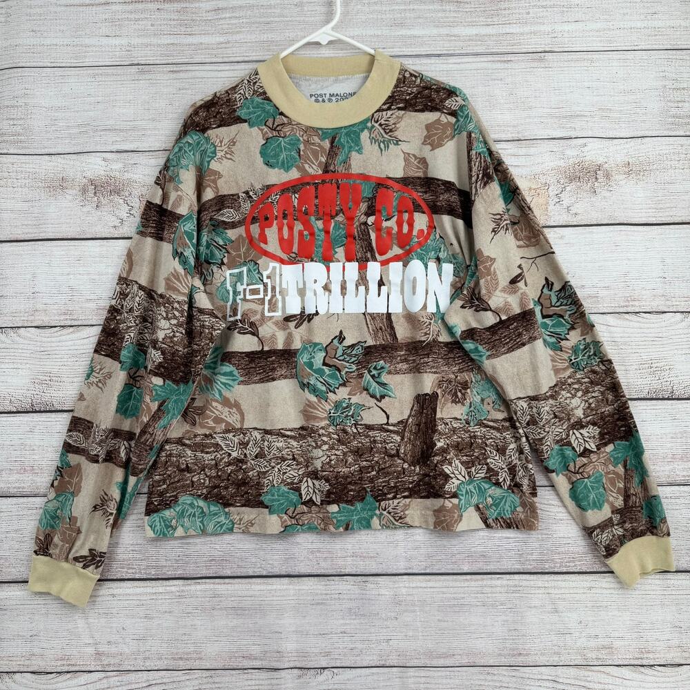 Post Malone Posty Co F-1 Trillion Camo Shirt Adult L‎ Tan Brown Green